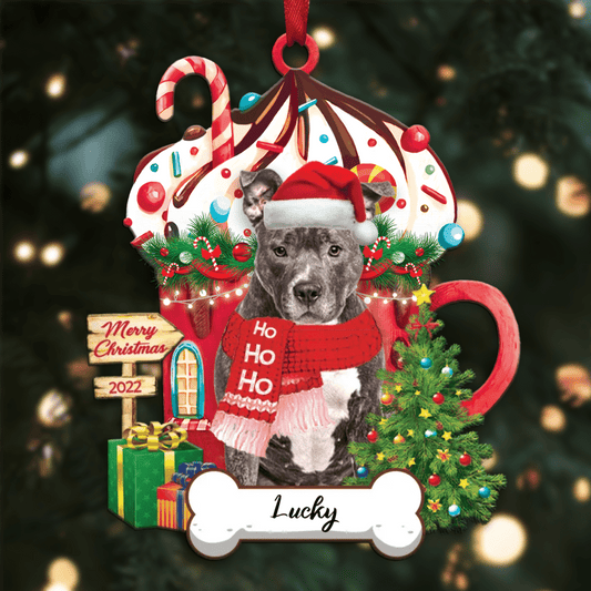 Personalized Ho Ho Ho Bully Dog Christmas Ornament for Christmas Tree Decor OO3899