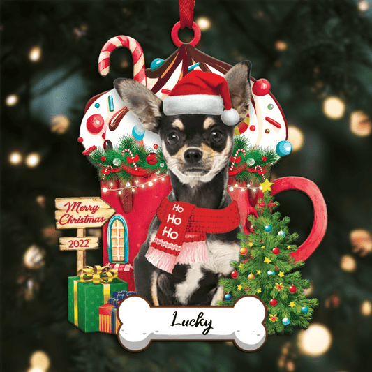 Personalized Ho Ho Ho Black Chihuahua Dog Christmas Ornament for Dog Lovers OO3897