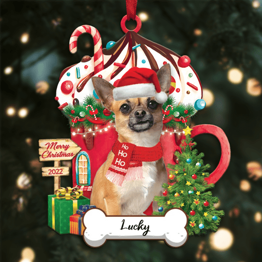 Personalized Ho Ho Ho Yellow Chihuahua Dog Christmas Ornament for Dog Lovers OO3896