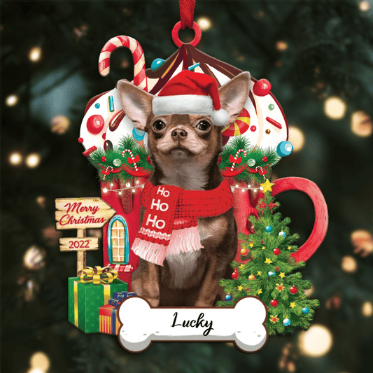 Personalized Ho Ho Ho Chocolate Chihuahua Dog Christmas Ornament for Dog Lovers OO3895