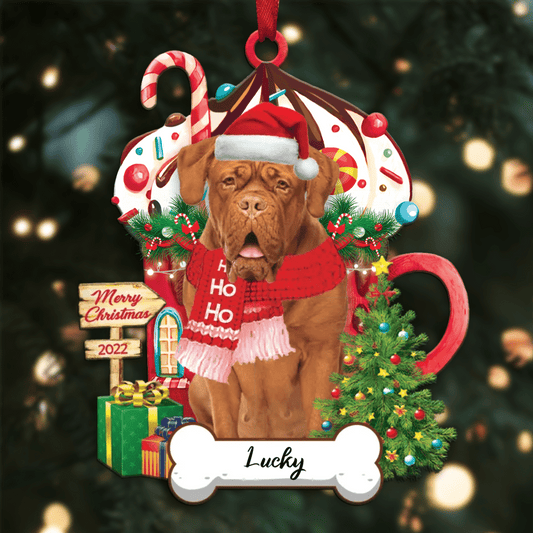 Personalized Ho Ho Ho Dogue De Bordeaux Dog Christmas Ornament OO3892