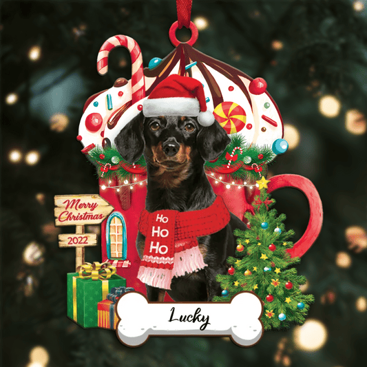 Personalized Ho Ho Ho Black Dachshund Dog Christmas Ornament for Dog Lovers OO3891