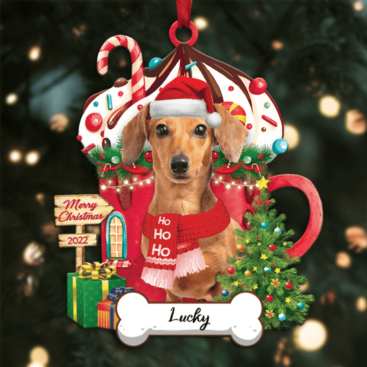 Personalized Ho Ho Ho Yellow Dachshund Dog Christmas Ornament for Dog Lovers OO3890