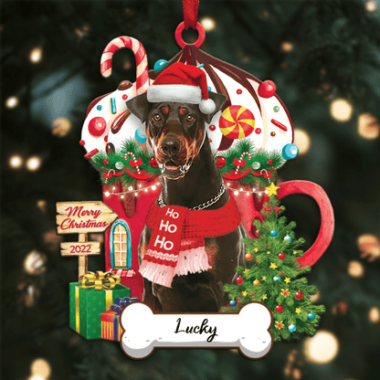 Personalized Ho Ho Ho Doberman Dog Christmas Ornament for Dog Lovers SO1278