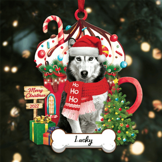 Personalized Ho Ho Ho Husky Dog Christmas Ornament for Dog Lovers OO3882