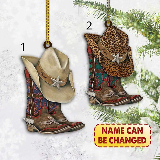 Personalized Flat Ornament Cowboy Boots And Hat Shaped Acrylic Ornament 2 Sides Print OO3622