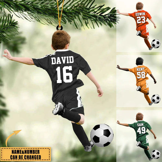 Personalized Soccer Little Boy Acrylic Christmas Ornament, Gift For Son Who loves Soccer OO3851