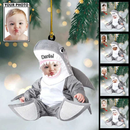 Baby Shark Custom Photo Baby with Name Christmas Ornament, Gift for Baby OO4339