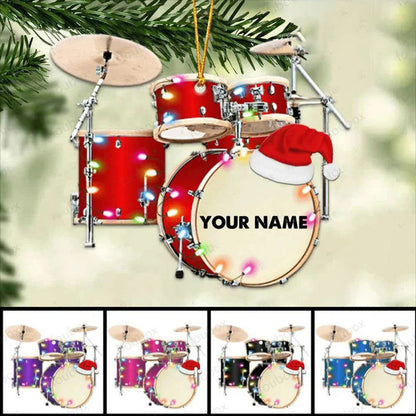 Personalized Drum Kit Christmas Ornament Full Set, Custom Name Drummer Acrylic Ornament Drum Lovers SO0642