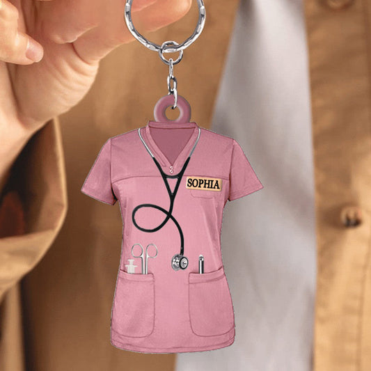 Personalized Nurse Scrubs - Gift For Nurse Acrylic Keychain, Custom Name Nurse Costume SO0194