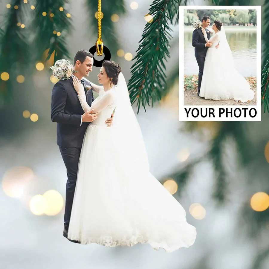 Custom Photo Couple Ornament, Married, Newlywed Couple Christmas Ornament, Gift for Husband and Wife SO0571