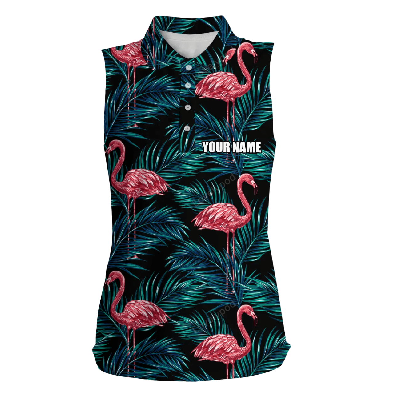 Women sleeveless polo shirts flamingo tropical palm leaves pattern, custom team golf polo shirts GY0046