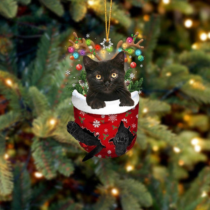 Funny Black Cat In Snow Pocket Christmas Ornament Flat Acrylic Cat Ornament SO0850