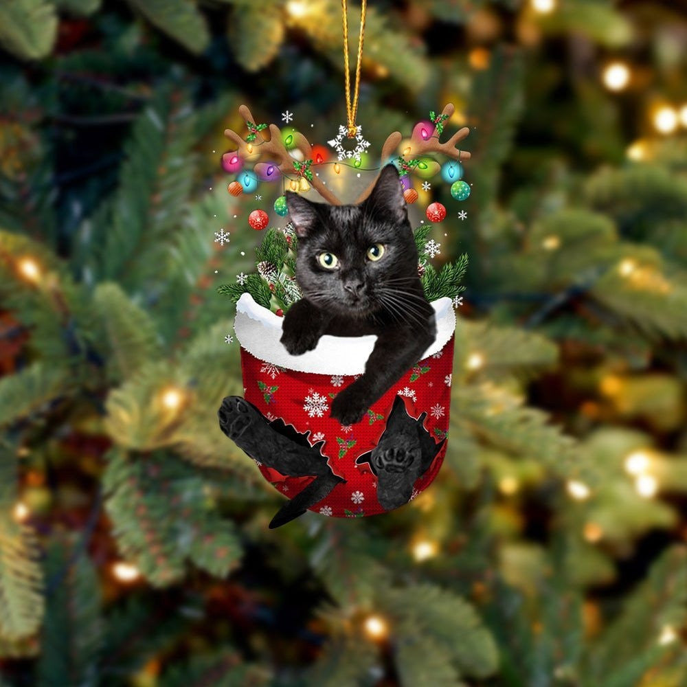 Funny Black Cat In Snow Pocket Christmas Ornament Flat Acrylic Cat Ornament SO0850