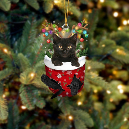 Funny Black Cat In Snow Pocket Christmas Ornament Flat Acrylic Cat Ornament SO0850