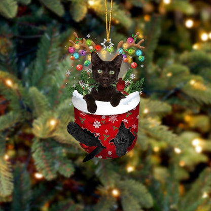 Funny Black Cat In Snow Pocket Christmas Ornament Flat Acrylic Cat Ornament SO0850