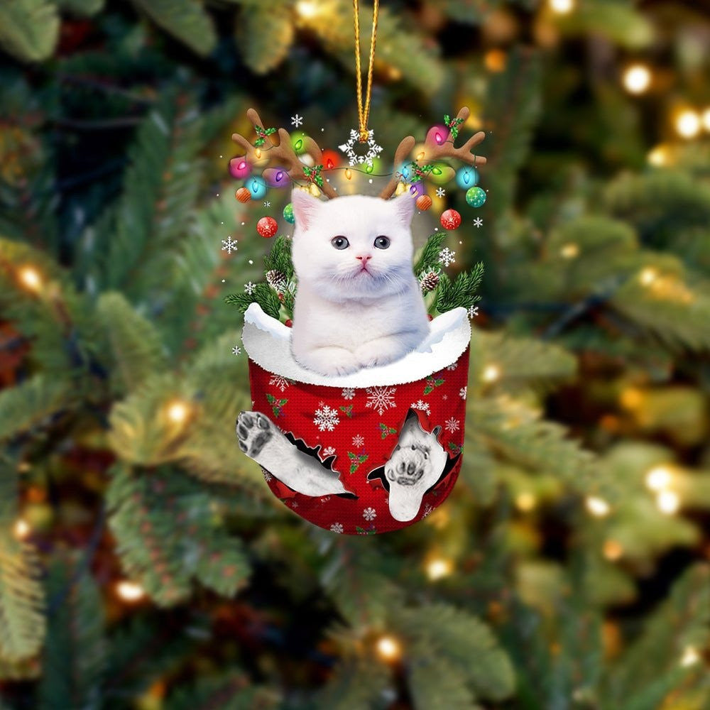 Funny White Cat In Snow Pocket Christmas Ornament Flat Acrylic Cat Ornament SO1277