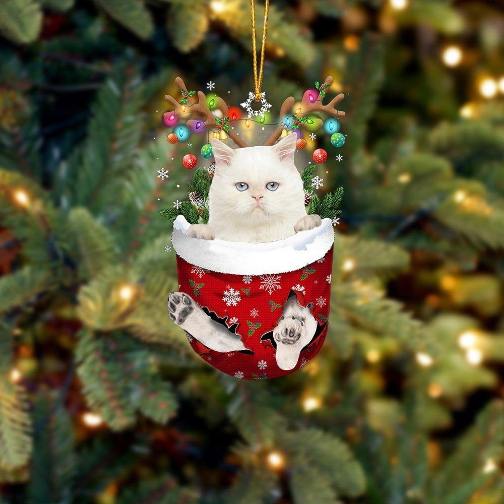 Funny White Cat In Snow Pocket Christmas Ornament Flat Acrylic Cat Ornament SO1277