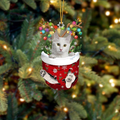 Funny White Cat In Snow Pocket Christmas Ornament Flat Acrylic Cat Ornament SO1277