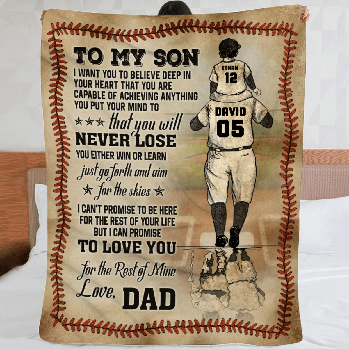 Personalized Baseball Dad And Son Never Lose Customized Fleece Blanket, Gift for Dad and Son Baseball Gift BD0016