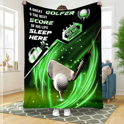 Personalized Golf Throw Blanket for Men, Custom Name Golf Team Gift Golf Fleece Sherpa Blanket for Husband, Son BD0031