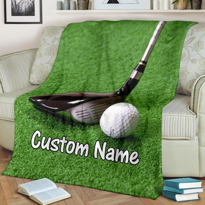 Personalized Golf Throw Blanket for Men, Custom Name Golf Team Gift Golf Fleece Sherpa Blanket for Husband, Son BD0031