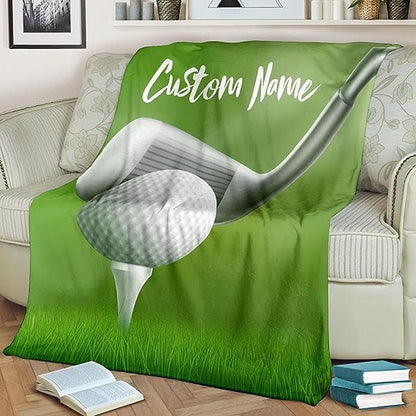 Personalized Golf Throw Blanket for Men, Custom Name Golf Team Gift Golf Fleece Sherpa Blanket for Husband, Son BD0031