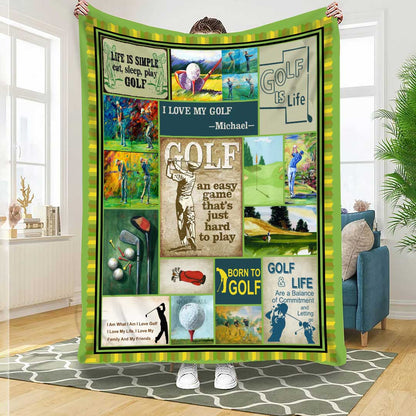 Personalized Golf Throw Blanket for Men, Custom Name Golf Team Gift Golf Fleece Sherpa Blanket for Husband, Son BD0031