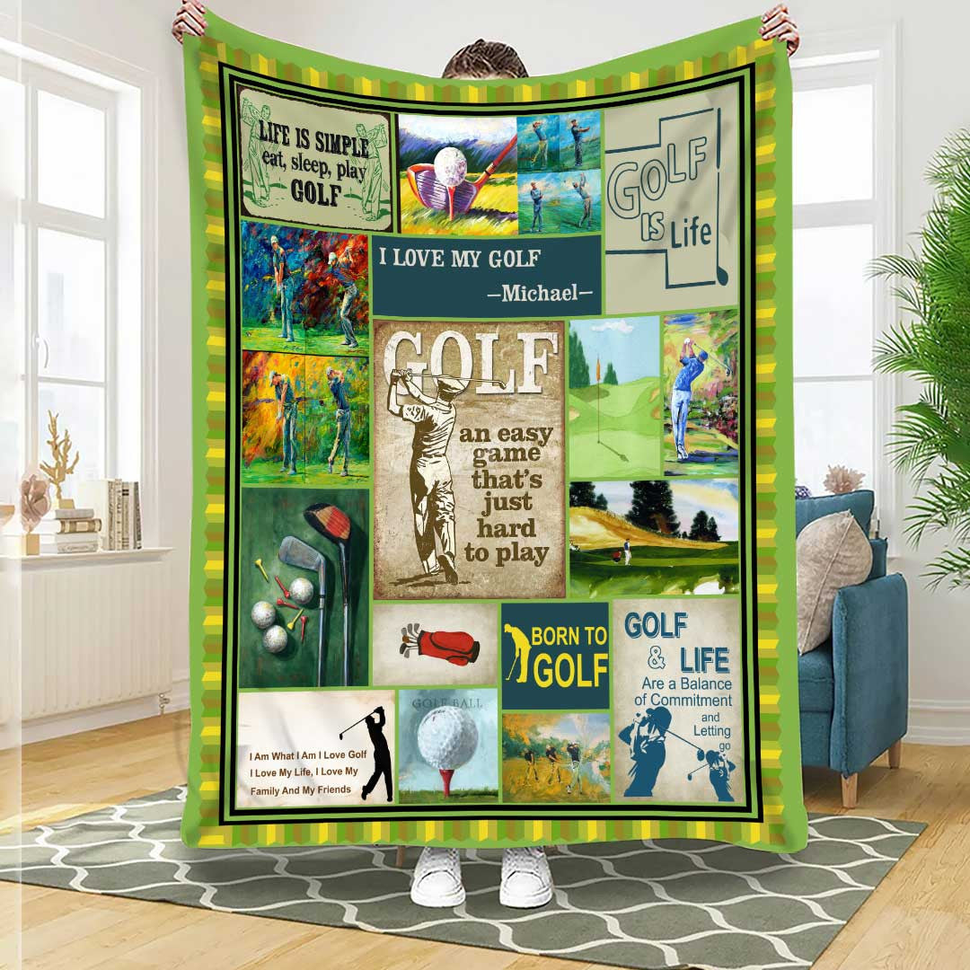 Customized Golf Course Fleece Sherpa Blanket for Golf Lovers Custom Name Golf Players BD0032