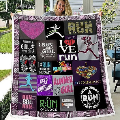 Custom Running Blanket for Runner, Marathon Runner Athlete Blanket, Jogging Fleece Sherpa Blanket BD0037