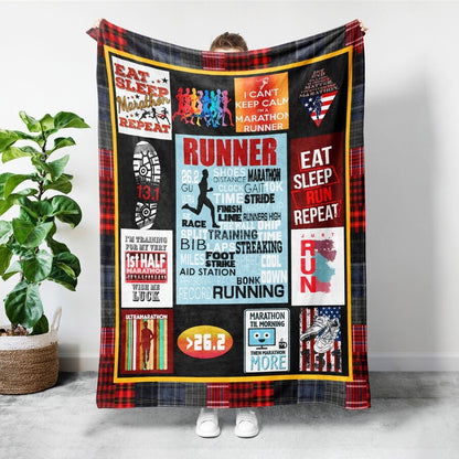 Custom Running Blanket for Runner, Marathon Runner Athlete Blanket, Jogging Fleece Sherpa Blanket BD0037