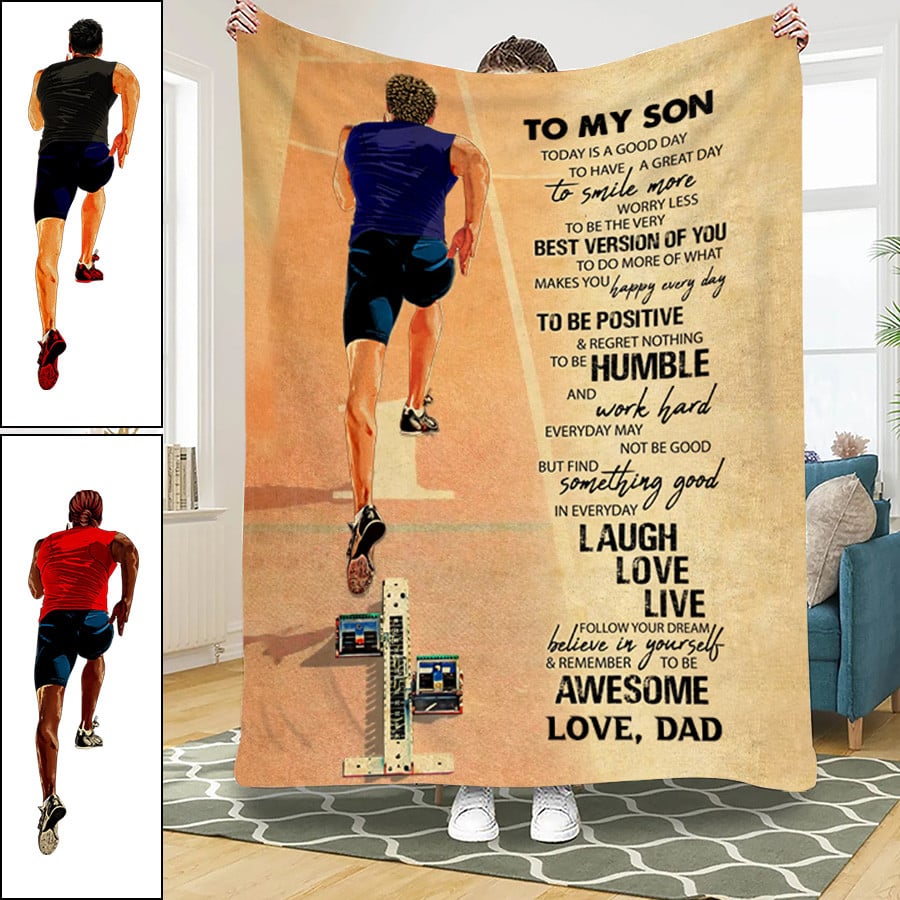 Personalized Running Man Boy Blanket for Runner, Custom Clothes Athlete Runner Fleece Sherpa Blanket BD0039