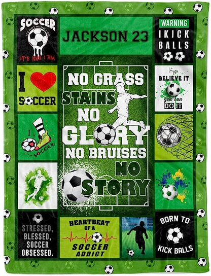 Personalized Soccer Blankets for Men, Boys, Custom Name Number Soccer Gift for Birthday BD0043