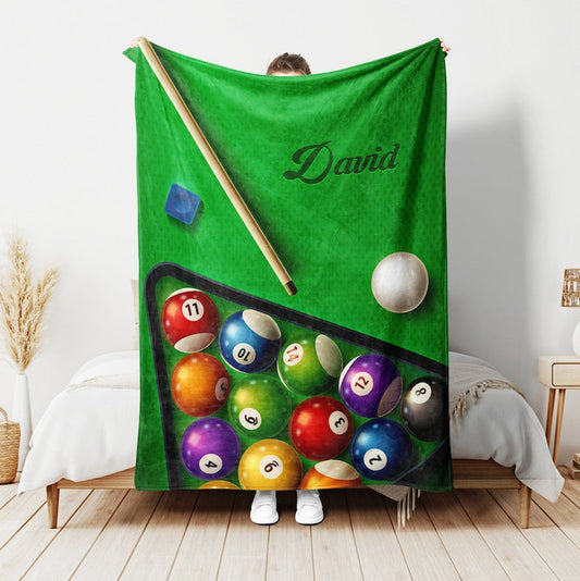 Personalized Billiard Blanket, Custom Name Billiard Throw Blanket for Billiard Lovers, Gift for Husband, Son BD0049