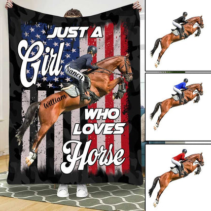 Personalized Equestrian Girl Blanket, Just A Girl Who love Horse Throw Blanket, Riding Blanket for Daughter, Mom BD0052