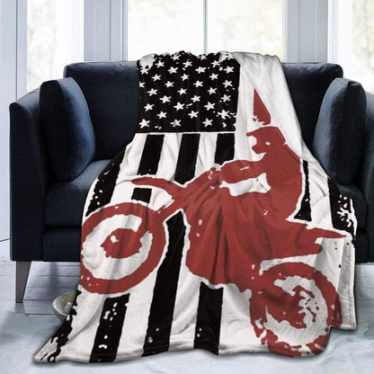 Personalized Dirt Bike Blanket American Flag Motocross Throw Blanket for Biker Lovers, Motocross Lovers BD0054