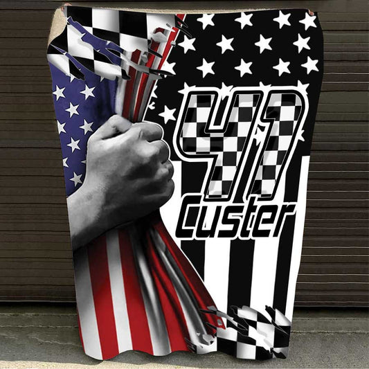 Personalized Racing Blanket, Checkered US Flag Racing Throw Blanket, Gift for Dad, Husband, Boyfriend, Son, Racer BD0056