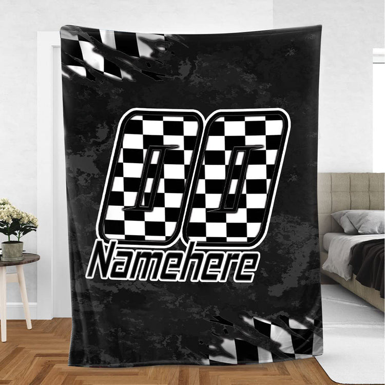 Personalized Racing Blanket, Checkered US Flag Racing Throw Blanket, Gift for Dad, Husband, Boyfriend, Son, Racer BD0056