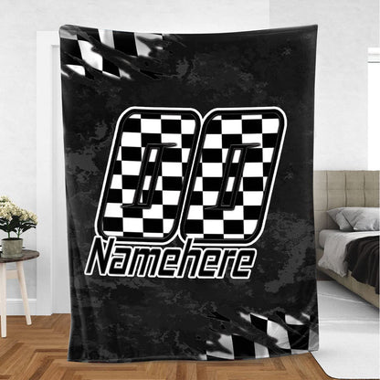 Personalized Racing Blanket, Checkered US Flag Racing Throw Blanket, Gift for Dad, Husband, Boyfriend, Son, Racer BD0056