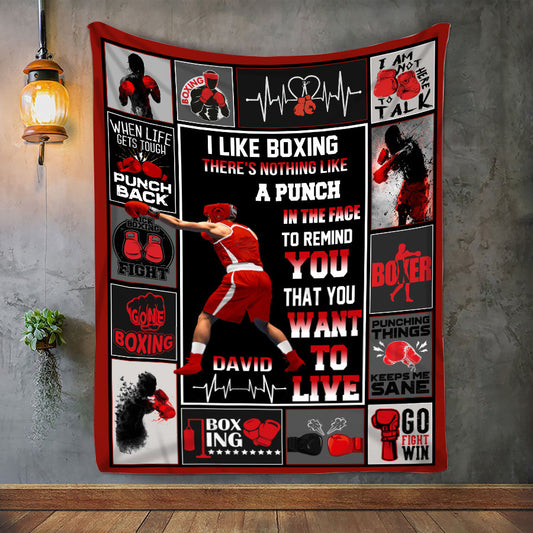 Customized Boxing Men Blanket, Christmas Boxer Throw Blanket, Gift for Dad, Husband BD0021