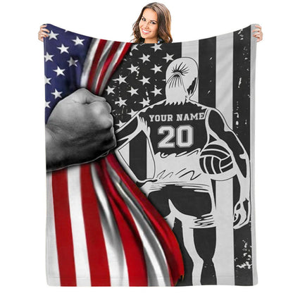 Personalized Volleyball Female American Flag Blanket For Volleyball Player Team Gift, Gift for Mom, Daughter BD0058