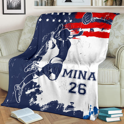 Personalized Volleyball Female American Flag Blanket For Volleyball Player Team Gift, Gift for Mom, Daughter BD0058