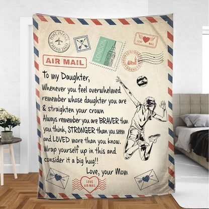 Personalized Volleyball Letter Blanket, To My Daughter Volleyball Girl Sherpa Fleece Blanket Gift from Mom BD0061