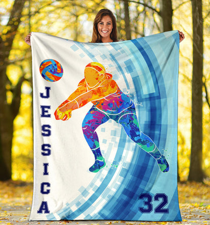 Personalized Volleyball Female American Flag Blanket For Volleyball Player Team Gift, Gift for Mom, Daughter BD0058