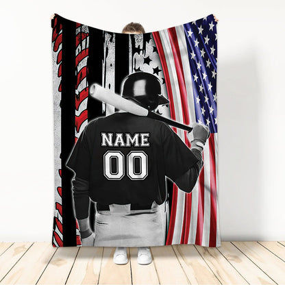 Customized Baseball Man American Flag Cross Blanket for Husband, Baseball Team Gift BD0089