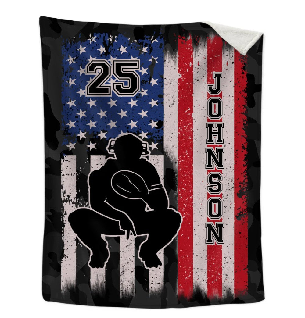 Personalized Baseball Boy American Flag Blanket for Baseball Players, Baseball Team Gift BD0069