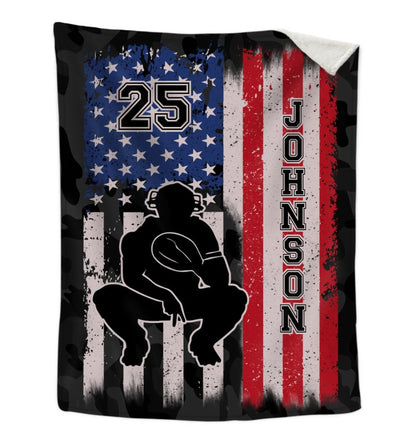 Personalized Baseball Boy American Flag Blanket for Baseball Players, Baseball Team Gift BD0069