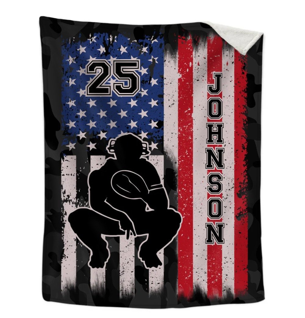 Customized Baseball Man American Flag Cross Blanket for Husband, Baseball Team Gift BD0089