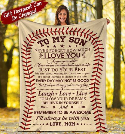 Personalized To My Son Baseball Blanket from Mom, Son Birthday Gift BD0071