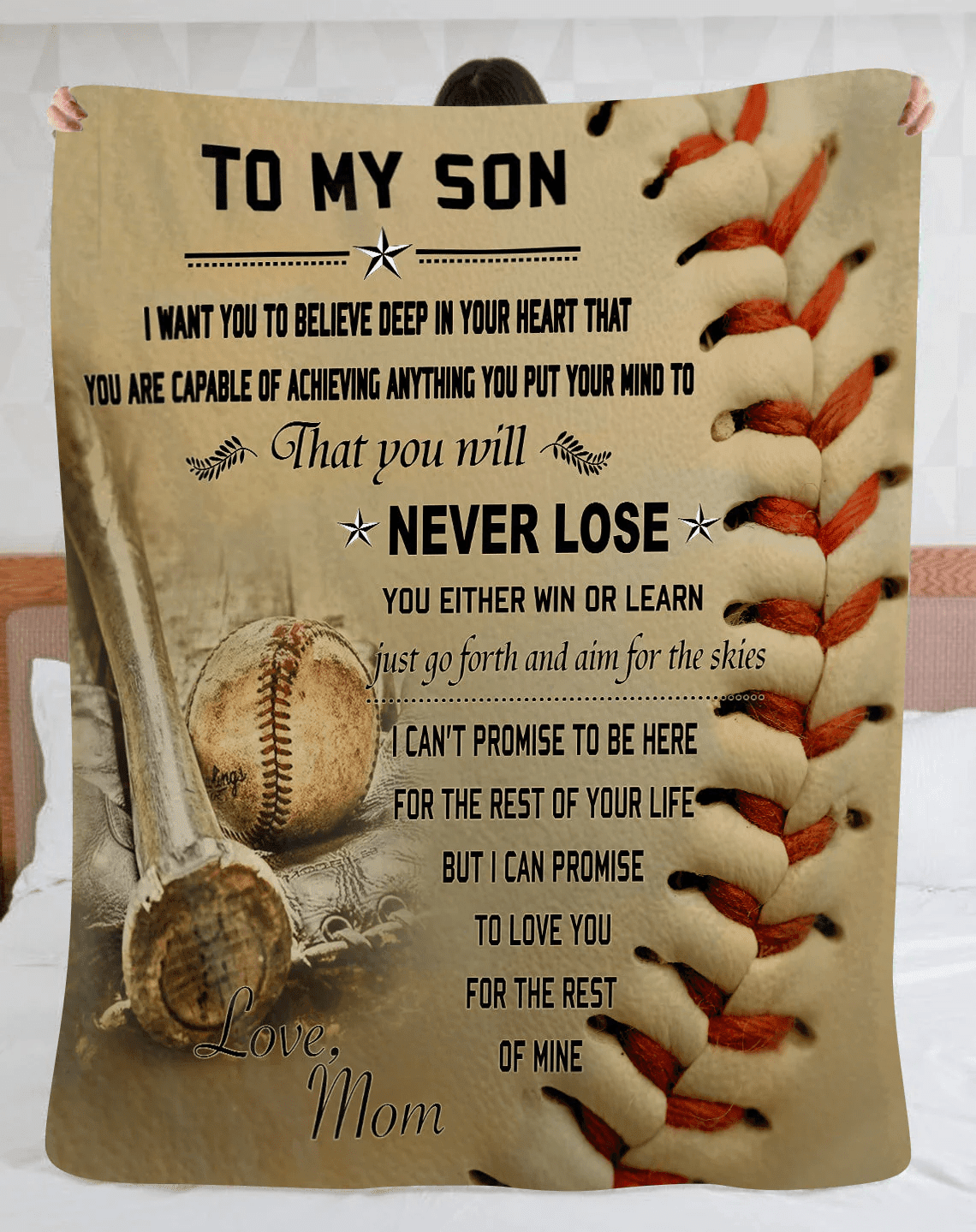 Personalized To My Son Baseball Blanket from Mom, Son Birthday Gift BD0071